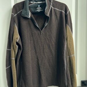 Kuhl Men's Kashmira Sweater Shirt 1/4 Zip, Sz XL Chocolate Brown/Olive Pullover